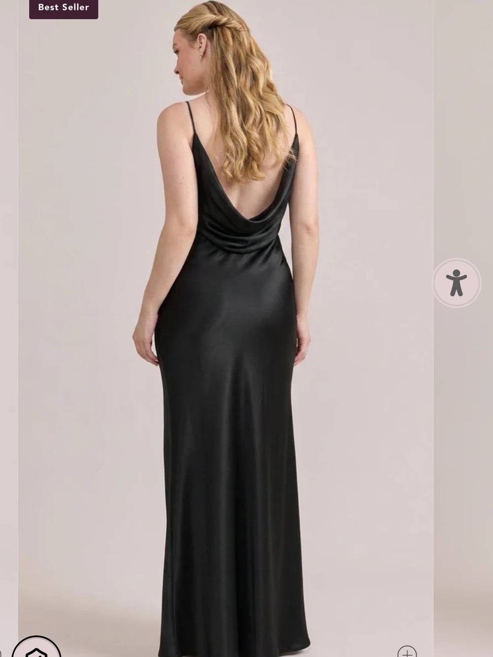 Revelry Nadia  Black Satin Firmal  Maxi Dress. 6. Slit. Drop Back.